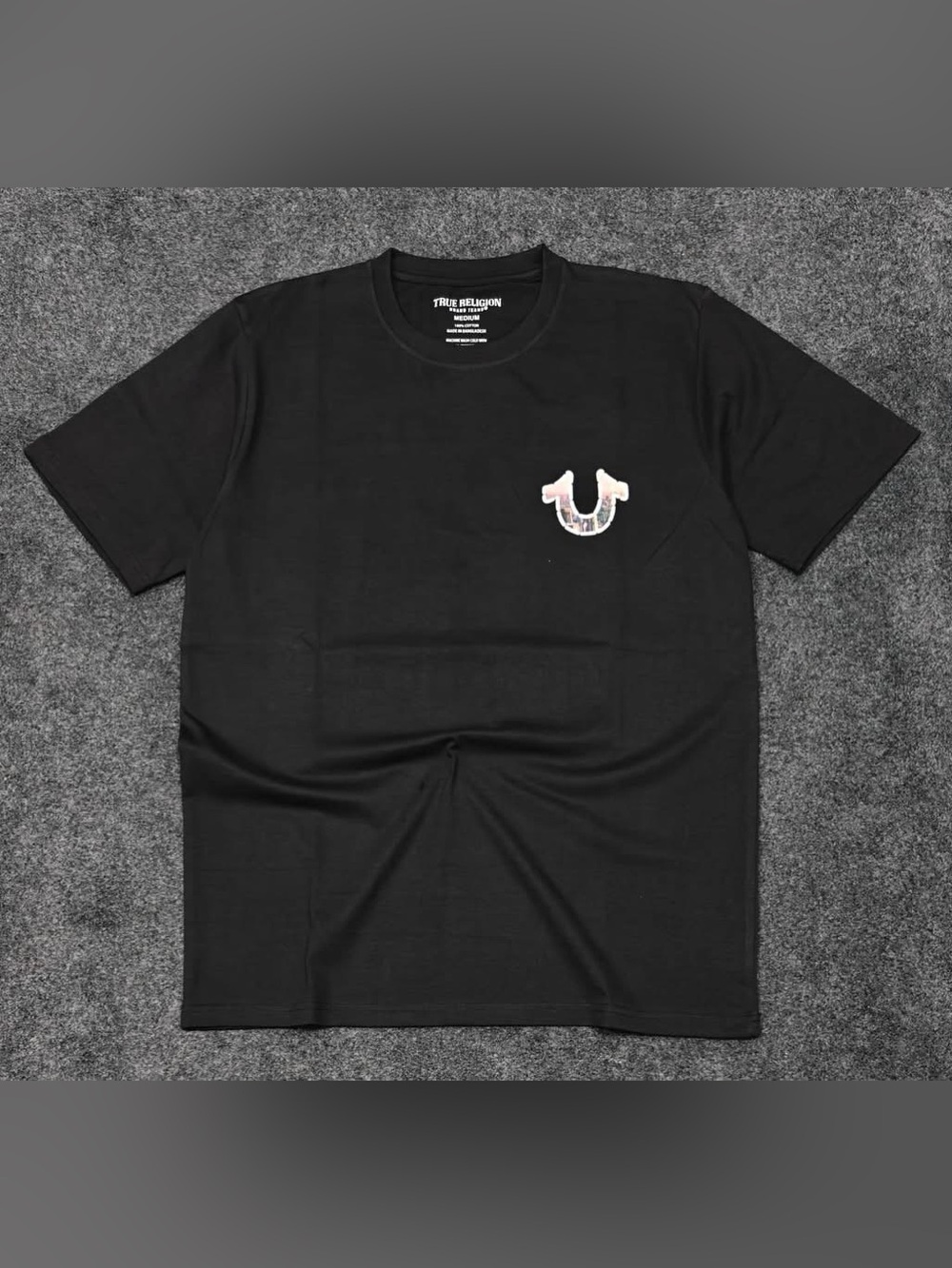 True Religion Black Short Sleeve Tee with Small Chest Horseshoe